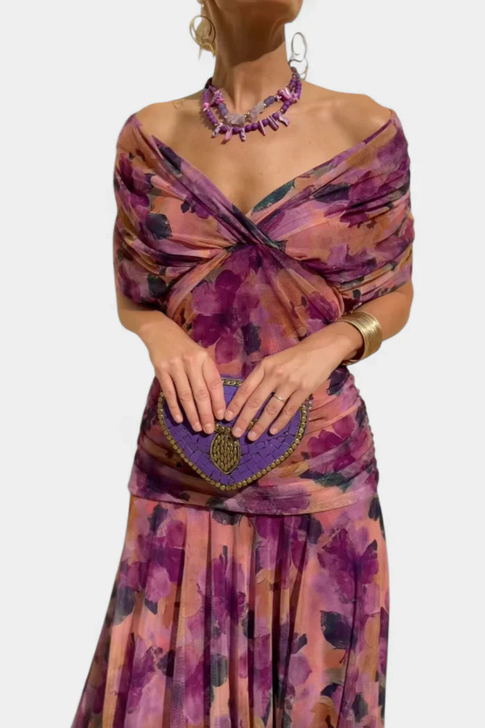 Nina - Romantisches langes Blumenmuster-Kleid